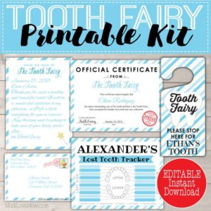Boy Tooth Fairy Letter Instant Download Kit, PDF Teeth Tracker, Printable Door Hanger, Lost Chart, Boys Gift Note First Digital Letters from
