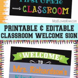 Classroom Welcome Sign, Personalized Teacher Name Gift Ideas Digital, Class Room Chalkboard Decor Printable Back To School Wall Art Door PDF