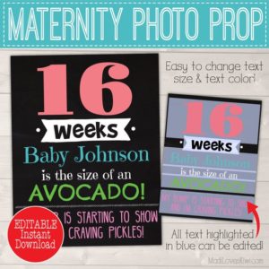 Personalized Weekly Pregnancy Milestone Chalkboard, Bump Fruit Comparison Printable, Chalkboard Maternity Photo Prop Digital Milestones Sign