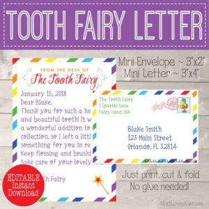 Rainbow Tooth Fairy Letter, Tooth Fairy Keepsake, First Lost Tooth Card, Tooth Fairy Note, Letter from Tooth Fairy Gift Tooth Fairy Envelope