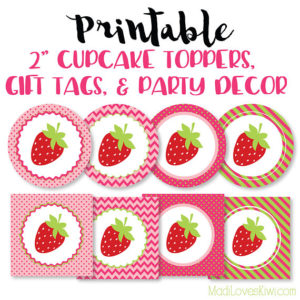 Strawberry Birthday Party Decor, Strawberry Birthday Party Gift Tags, Strawberry Cupcake Toppers, Strawberry Gift Tags, Birthday Party Decor