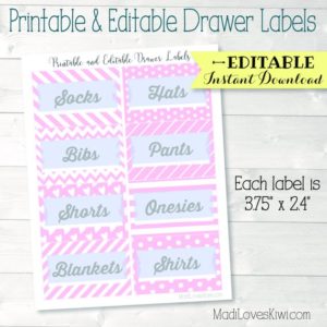 Printable Drawer Labels, Drawer Organizer, Basket Tags, Bin Labels, Nursery Organization, Closet Organizer, Closet Labels, Basket Labels