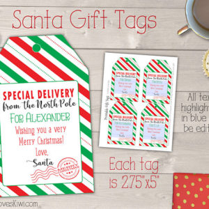 Personalized Santa Gift Tag Printable, Printable Christmas Gift Tag Template, Personalized Santa Tag, Personalized Christmas Tags From Santa