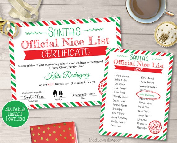 Personalized Nice List Certificate and Letter, Customized Santa's Nice List, Nice List Printable, Personalized Santa's List, North Pole Mail