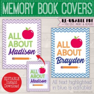 Editable All About Me Memory Book Kit, First Last Day of School, Kids Yearly Interview Questions Childrens Journal Student Back to Scrapbook