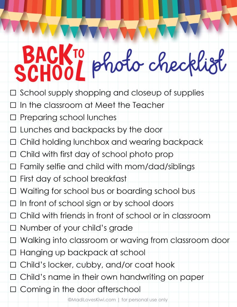 printable first day of school photo checklist freebie