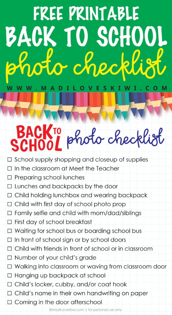 free printable first day of school photo checklist