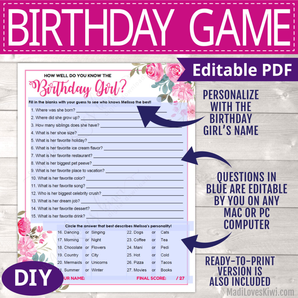 How well do you know the birthday girl quiz printable who knows bday