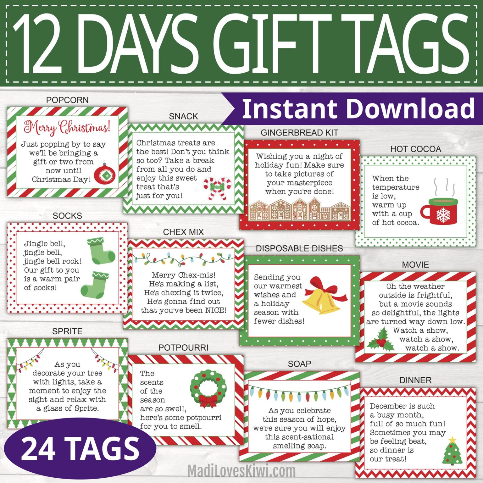 Printable 12 Days of Christmas Gift Tags Instant Download | Secret ...