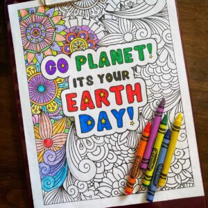 earth day coloring page on clipboard