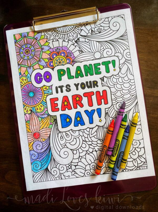 earth day coloring page on clipboard