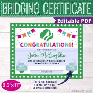 Editable Girl Scout Bridging Certificate