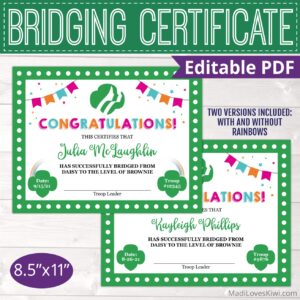 Editable Girl Scout Bridging Certificate