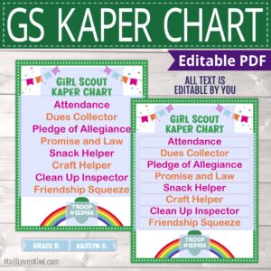 Editable Girl Scout Kaper Chart with Name Labels