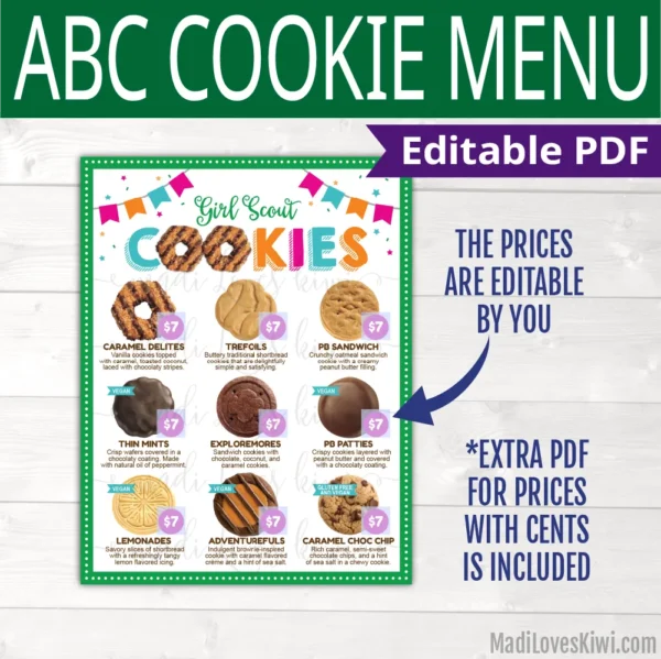 2026 Printable ABC Girl Scout Cookie Menu Sign | Editable Price List ...