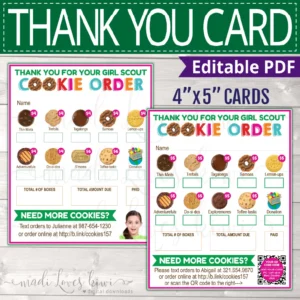 2026 LBB Girl Scout Cookie Thank You Card with QR Code