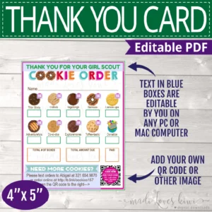 2026 LBB Girl Scout Cookie Thank You Card with QR Code