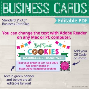 editable girl scout business card with qr code