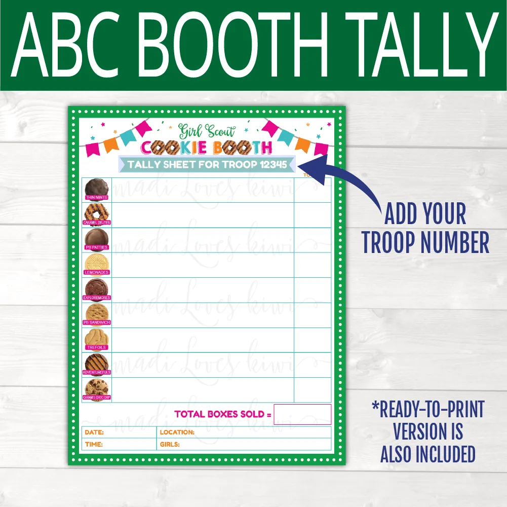 girl scout booth tally form