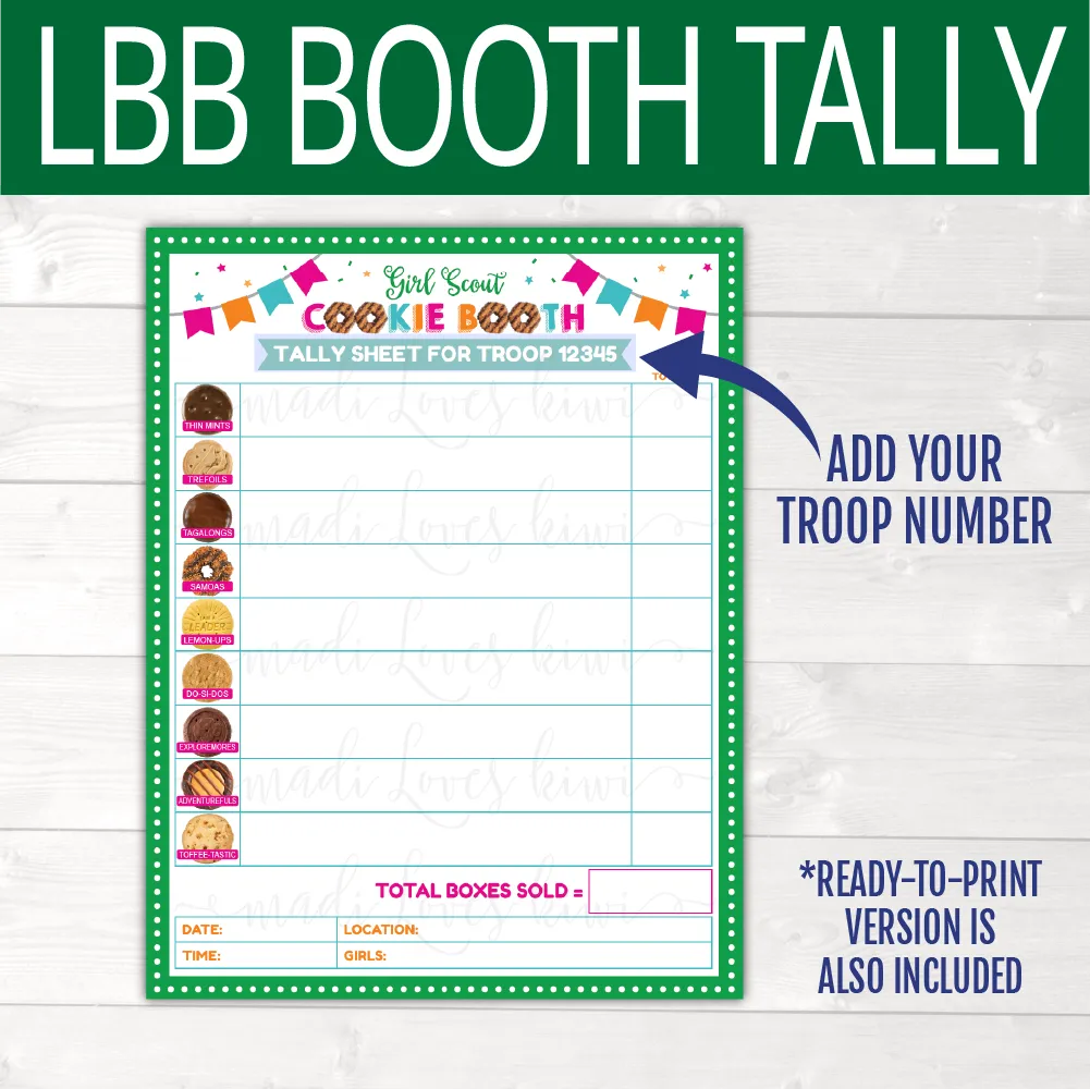 Editable LBB Girl Scout Cookie Booth Tally Form