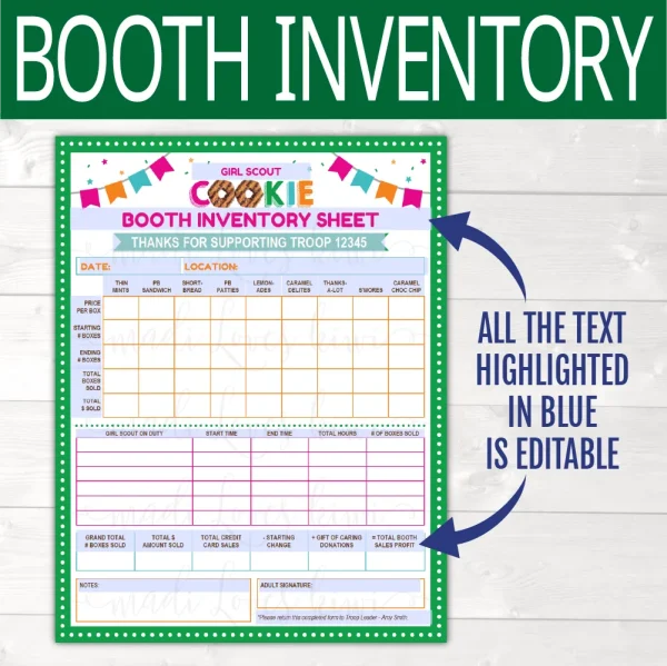 Editable Girl Scout Cookie Booth Tally Sheet, Printable Cookie ...