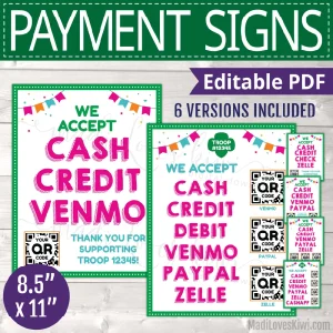girl scout cookie booth payment sign